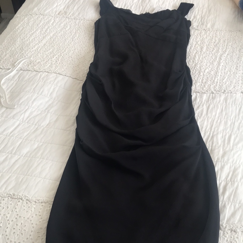 NWT Nicole Miller Stretchy Off the Shoulder Ruched Sides Midi Sheath Dress